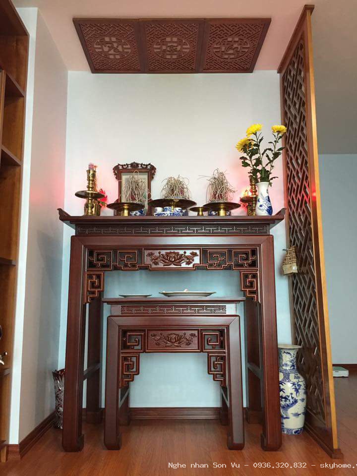 Bàn thờ phật đẹp mẫu chiện sen tại Hai Bà Trưng