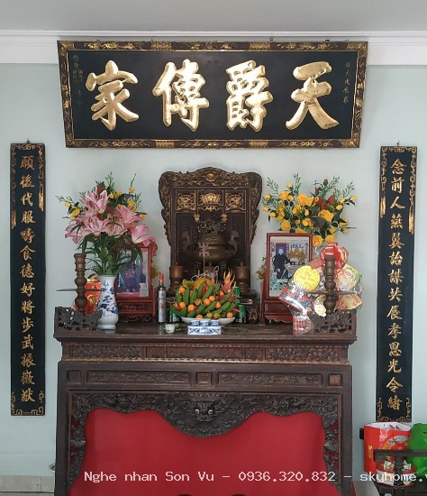 Mẫu Bàn thờ án gian Triện Chữ Phúc để mộc chưa sơn tại Hoàng Mai