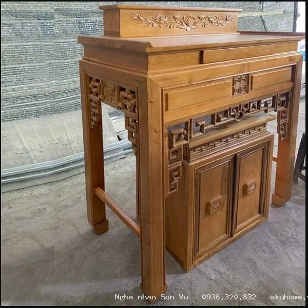 Mẫu bàn thờ đơn giản gỗ tự nhiên sồi GHS-52326 tại Đống Đa