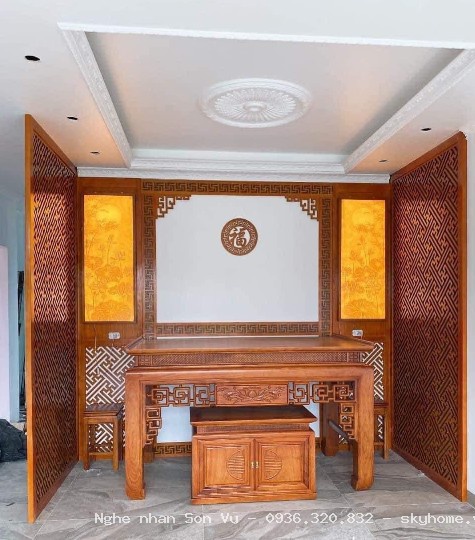 Mẫu Phòng thờ đơn giản với không gian linh thiêng trang nghiêm tại Hà Đông