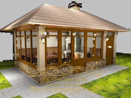 Mẫu thiết kế nhà gỗ 5 gian 4 mái đẹp trong khuôn viên nhà gỗ (Phần 1)