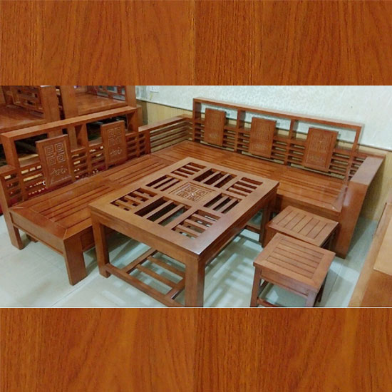 Bàn ghế phòng khách từ gỗ sồi đỏ ấn tượng, sang trọng (skyhome.vn)