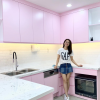 Tủ bếp màu hồng