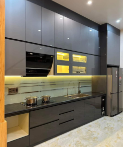 Tủ bếp dưới inox tủ trên nhựa cánh Acrylic