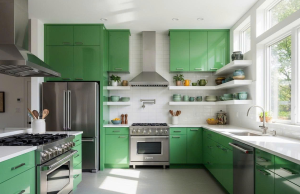 Tủ bếp màu xanh lá cây