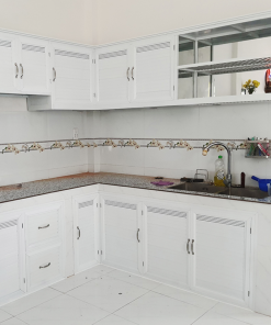 Tủ bếp nhôm kính màu trắng