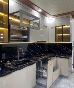 Tủ bếp thẳng gỗ MDF phủ Acrylic bóng