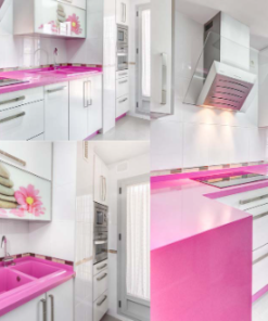 Tủ bếp màu hồng