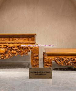 Combo nội thất phòng thờ gỗ gụ Lào gồm sập Thập điểu quần mai 2m và sập thờ Mai điểu 2,17m