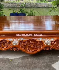 Sập 3 bông đục tích tứ dân khảm ốc Singapore gỗ gụ Lào tự nhiên 100%