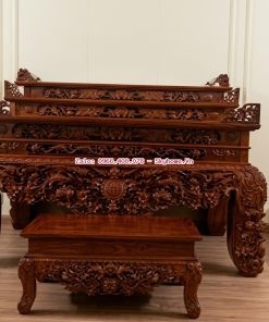 Sập Thập Điểu Quần Mai gỗ gụ Lào liền nguyên khối
