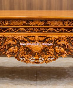 Vua sập thờ Mai Điểu gỗ gụ Lào với đường nét đục chạm tinh xảo